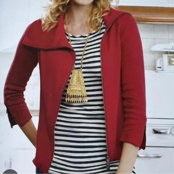 CAbi Sweaters - Cabi Zip Moto Asymmetrical cardigan in red sz Med